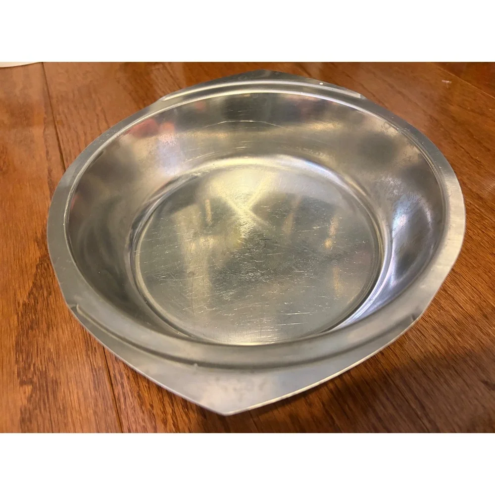 Serving Bowl Mid-Century Modern Silver Geometric‎ Rim Vintage 8in